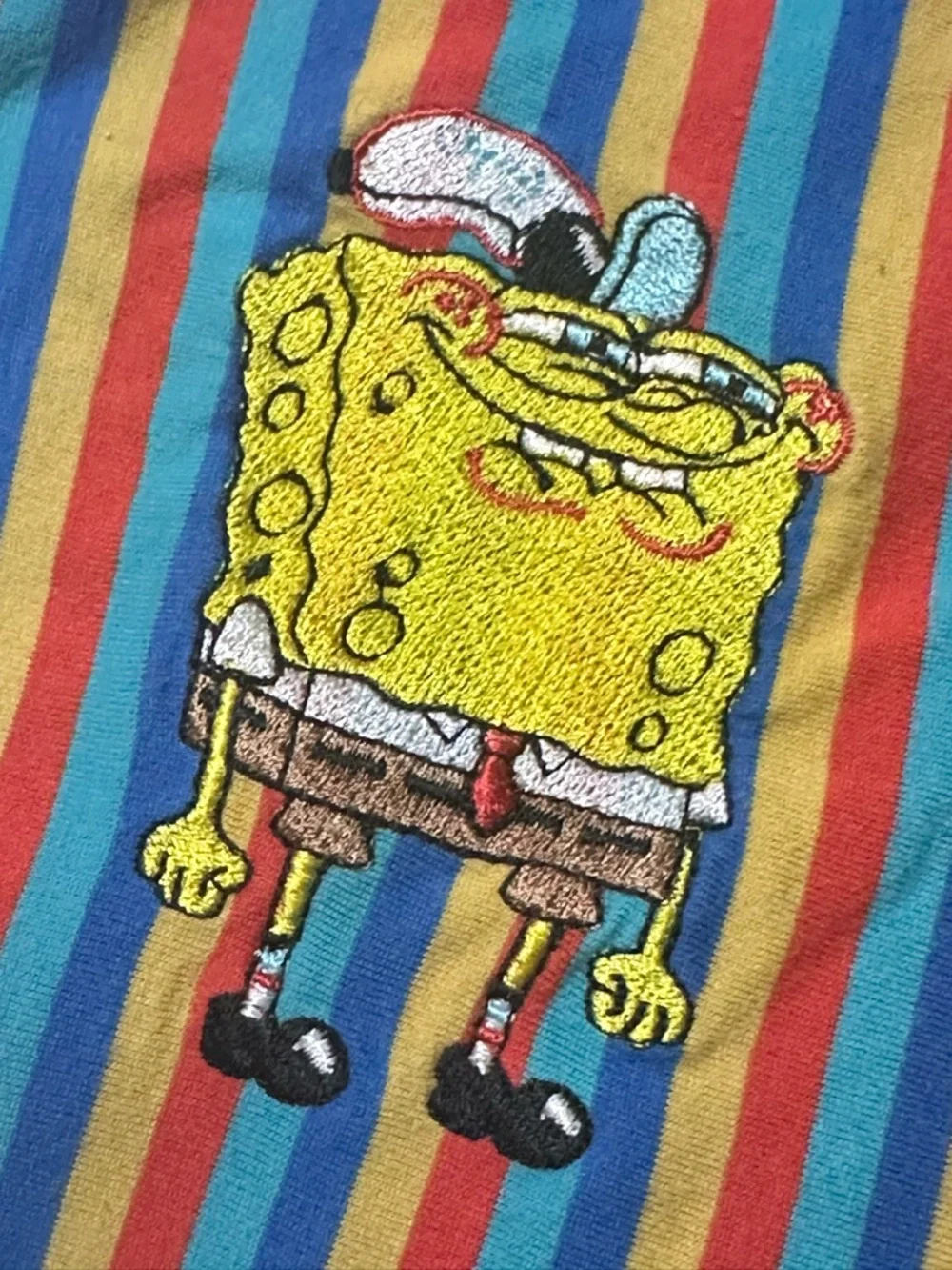 Nickelodeon SpongeBob SquarePants Striped T-Shirt M Colorful Cartoon Embroidered - Picture 2 of 8